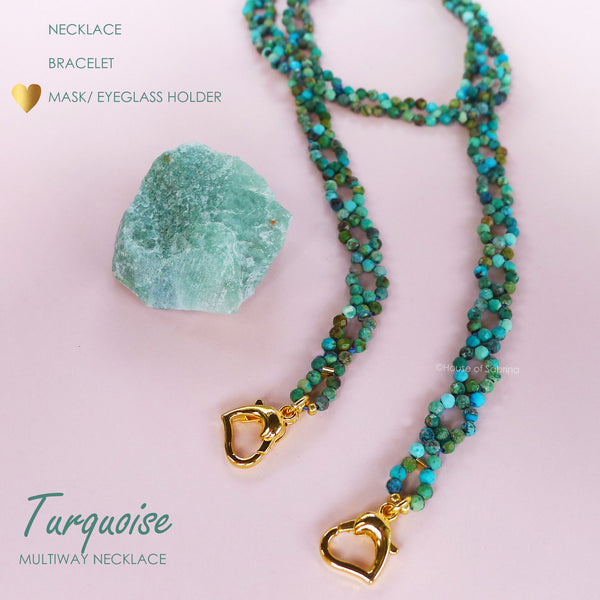 TURQUOISE MULTIWAY NECKLACE, BRACELET, MASK LANYARD, EYEGLASSES HOLDER