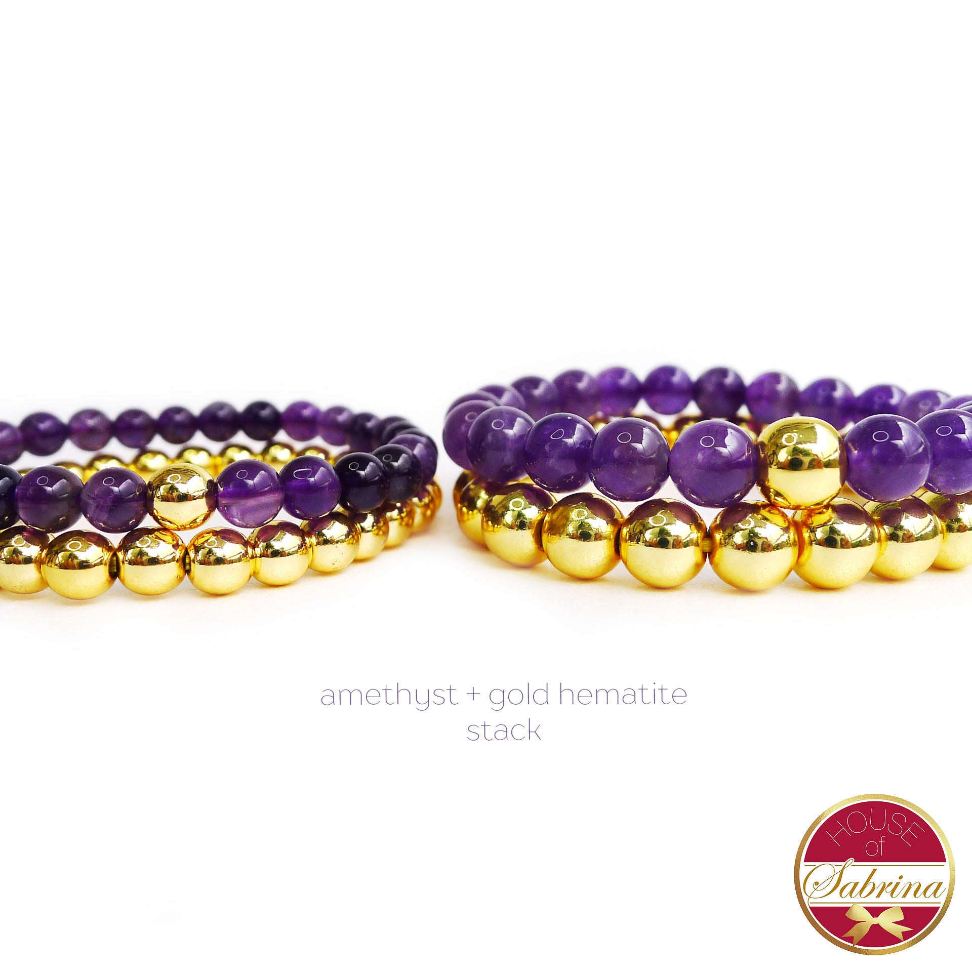 AMETHYST + GOLD HEMATITE DOUBLE STACK GEMSTONE BRACELET