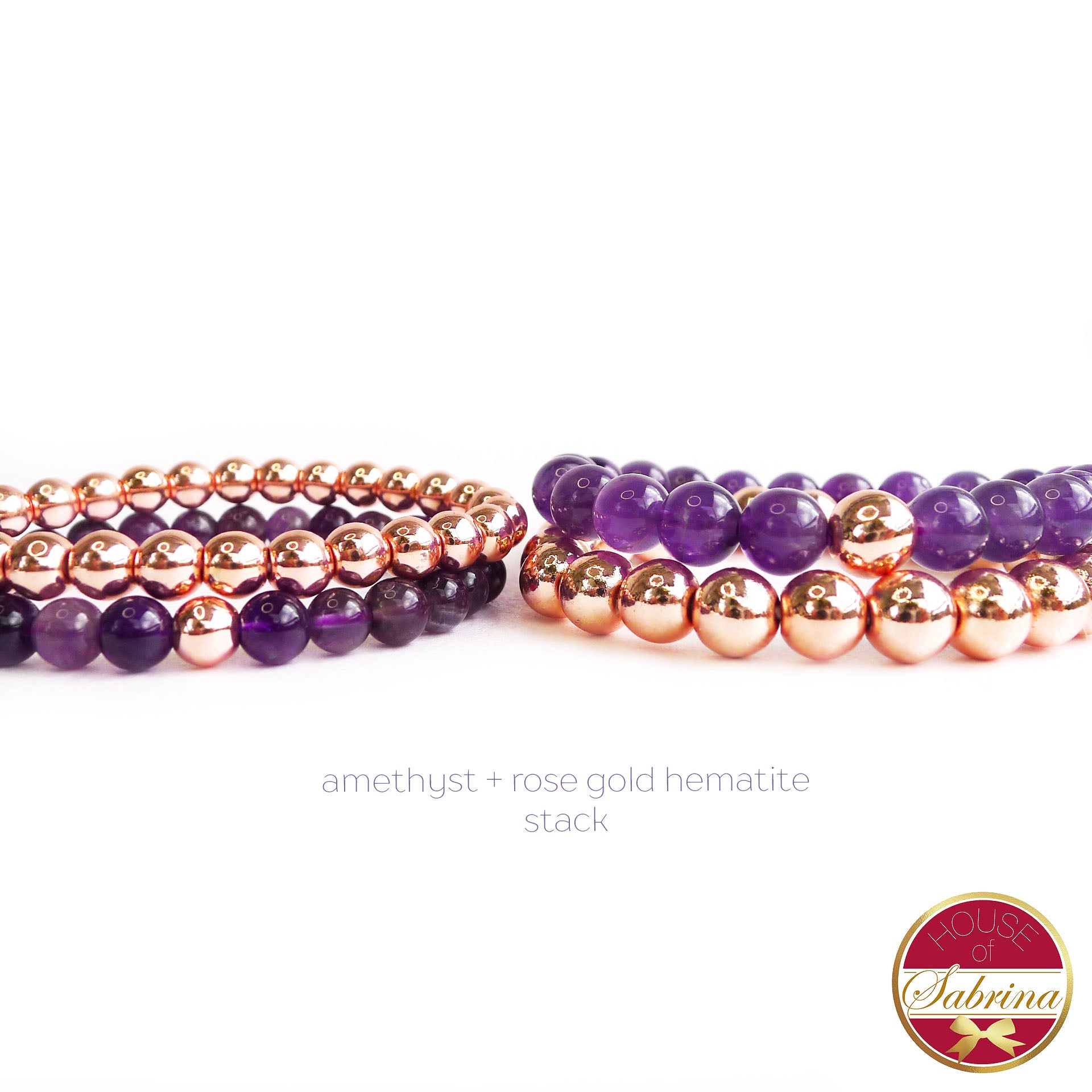 AMETHYST + ROSE GOLD HEMATITE DOUBLE STACK GEMSTONE BRACELET