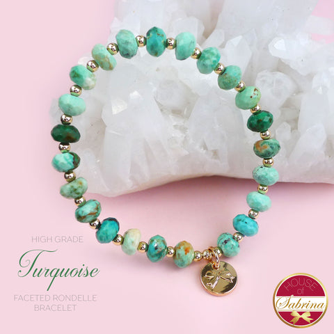 HIGH GRADE FACETED RONDELLE TURQUOISE GEMSTONE BRACELET