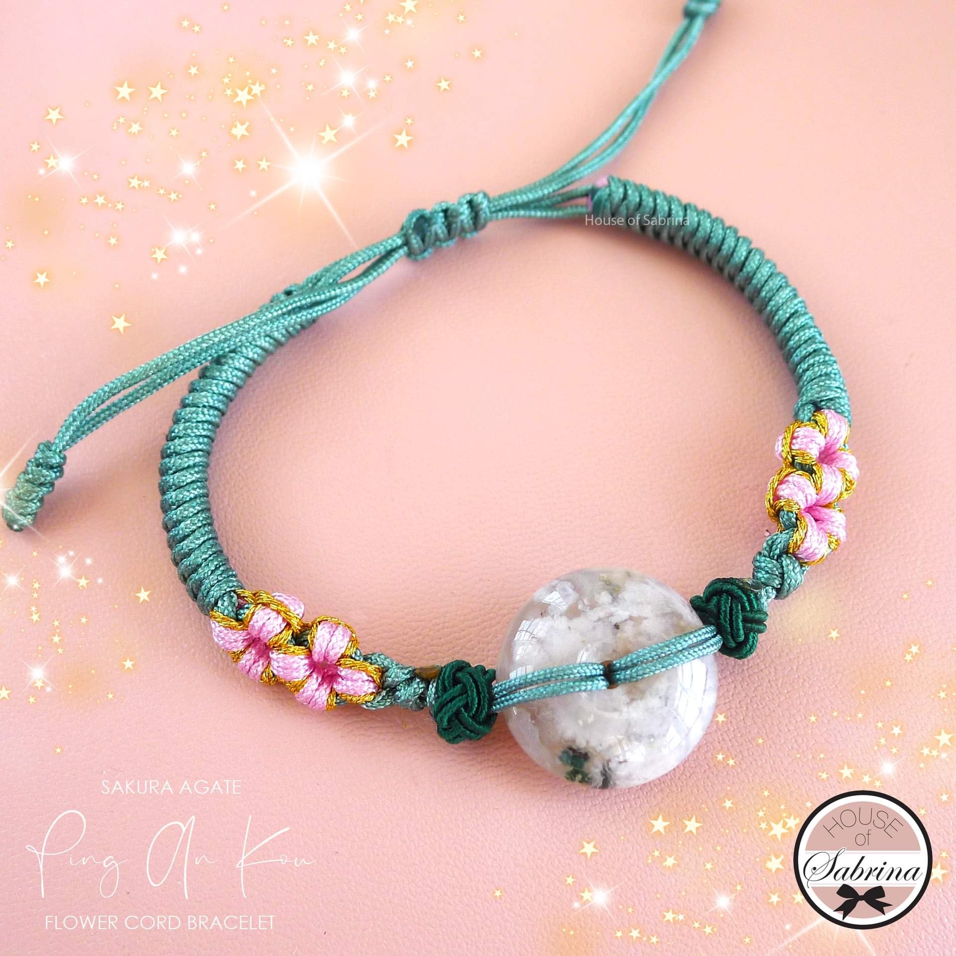 PING AN KOU SAKURA AGATE FLOWER CORD BRACELET