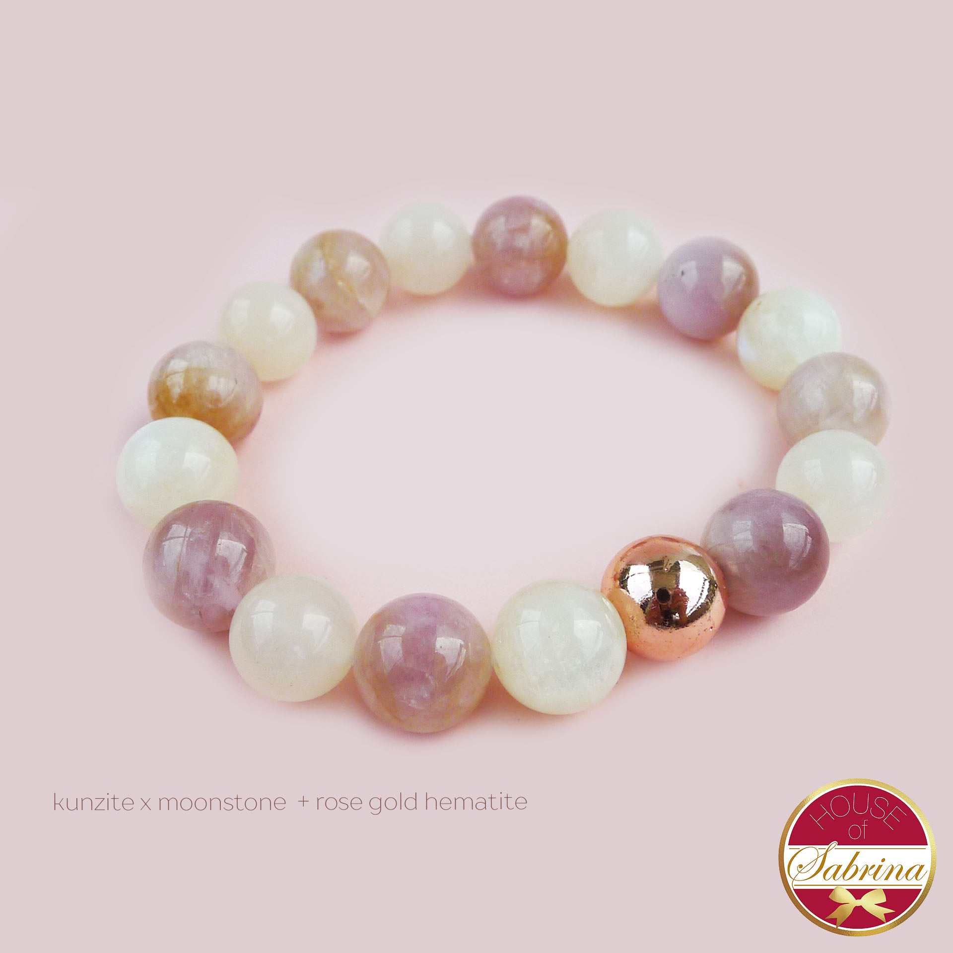 KUNZITE X MOONSTONE + ROSE GOLD HEMATITE GEMSTONE BRACELET