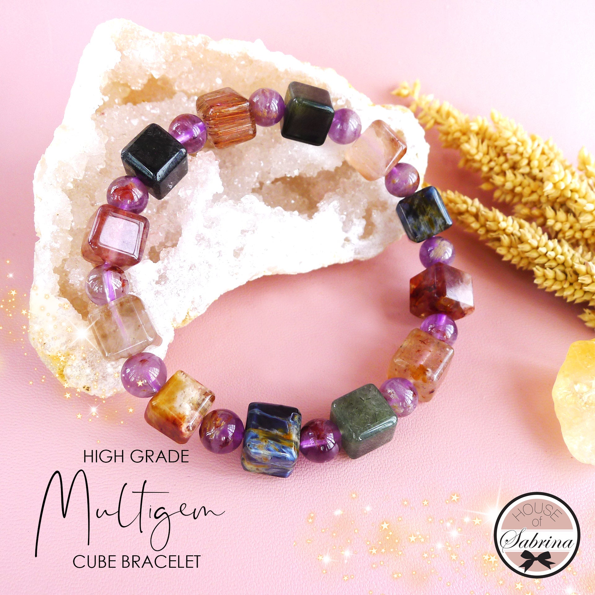 HIGH VIBRATION MULTIGEMSTONE CUBE BRACELET